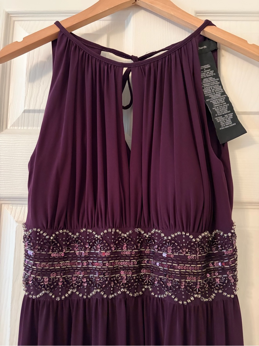 R&M Richards Plum Halter Evening Dress with Beaded Waist